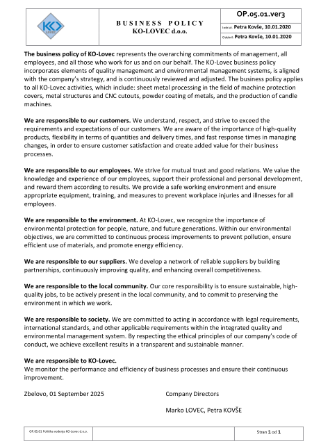 Corporate Business Policy