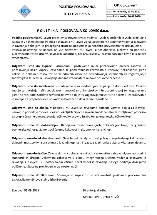 politika poslovanja